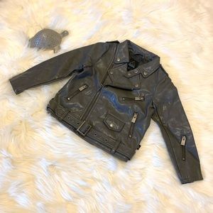 ⭐️NWT Force de fille Gray Faux Leather Moto Jacket